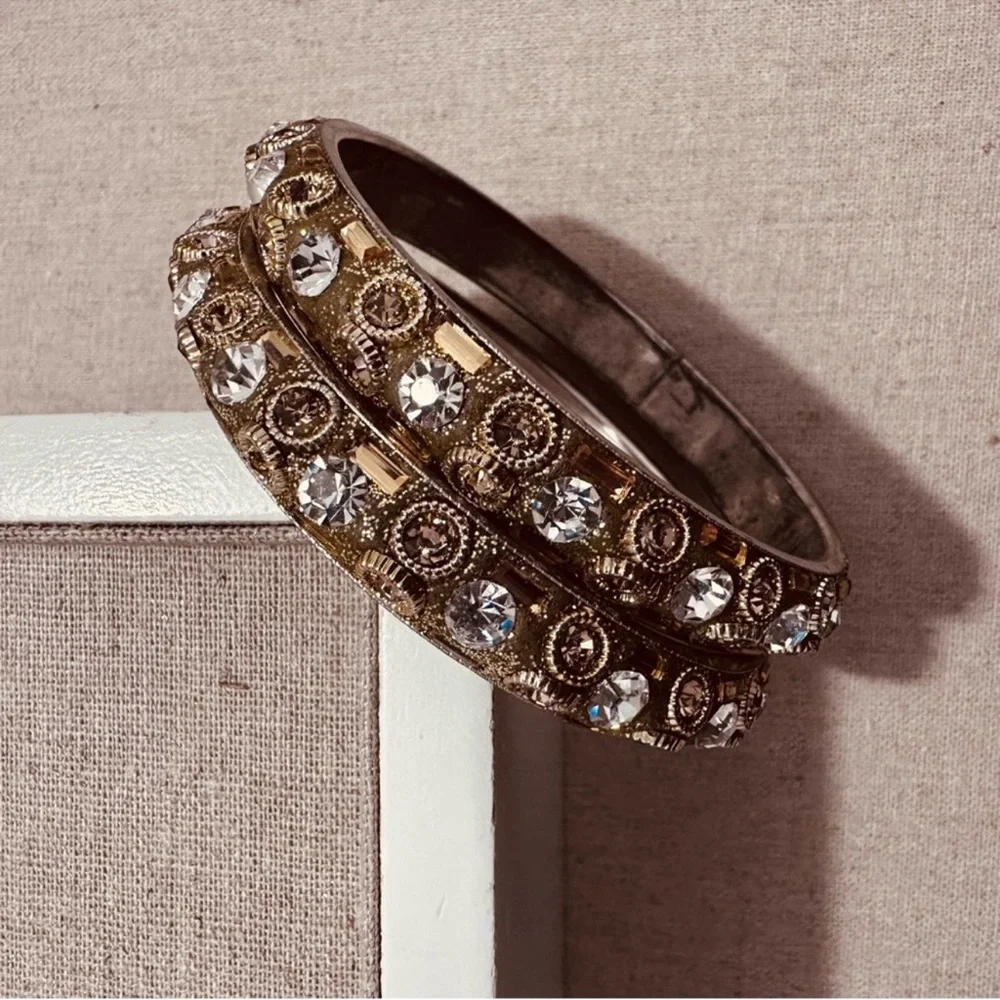 Chamak By Priya | Bracelet | Pair Narrow Crystal Bracelets in Gold